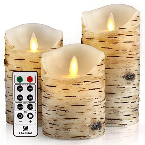 Comenzar Flickering Candles, Candles Birch Set of 3 (H: 4" 5" 6" x D: 3.25")Birch Bark Battery Candl | Amazon (US)