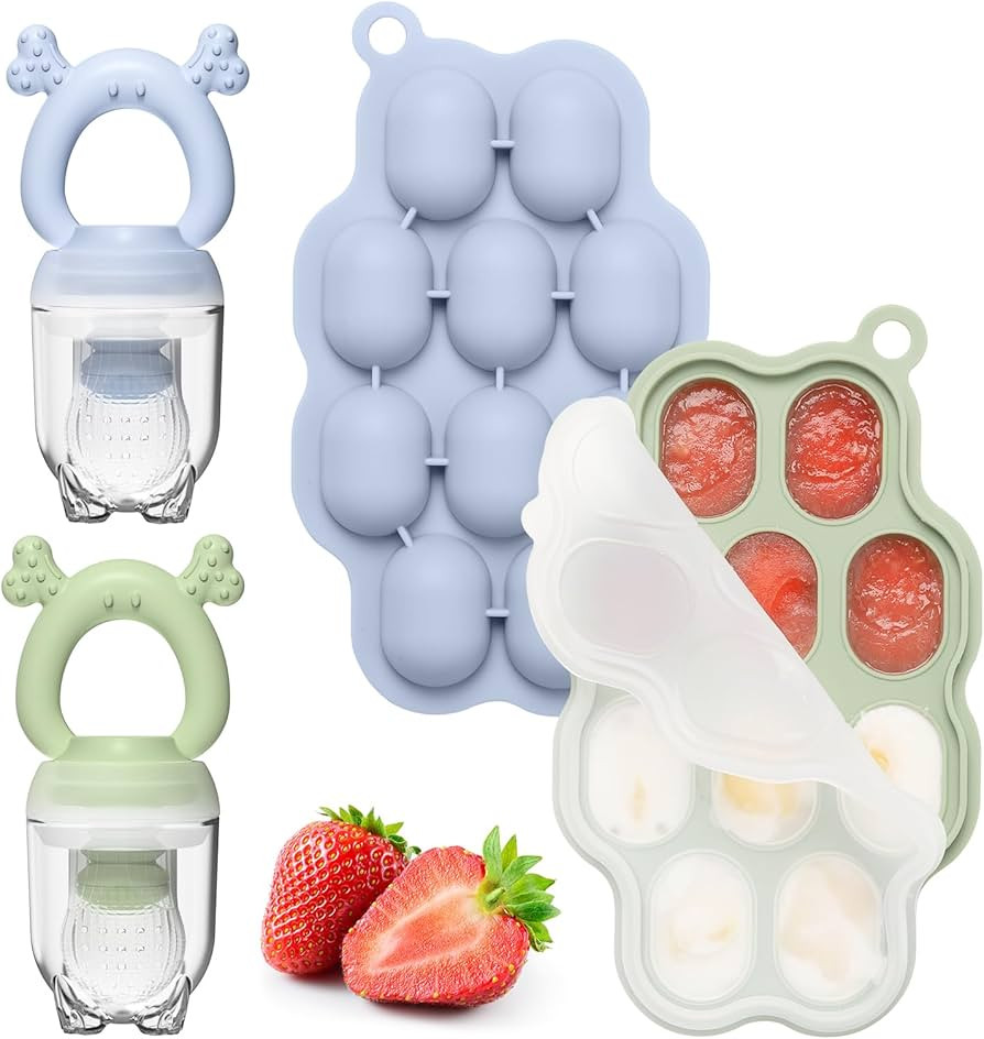 KingKam Baby Breastmilk Popsicle Molds & Baby Fruit Feeder (2 Pack), Baby Food Freezer Tray Stora... | Amazon (US)