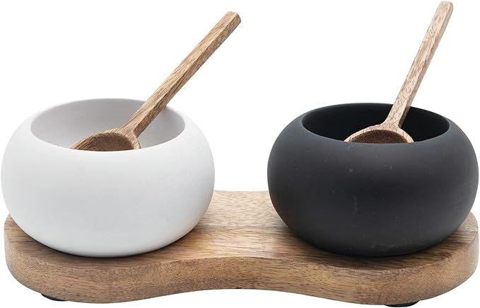 Amazon.com: Bloomingville Mango Tray White Pinch Pot 2 Wood Spoons (Set of 5) Bowl, Black White &... | Amazon (US)