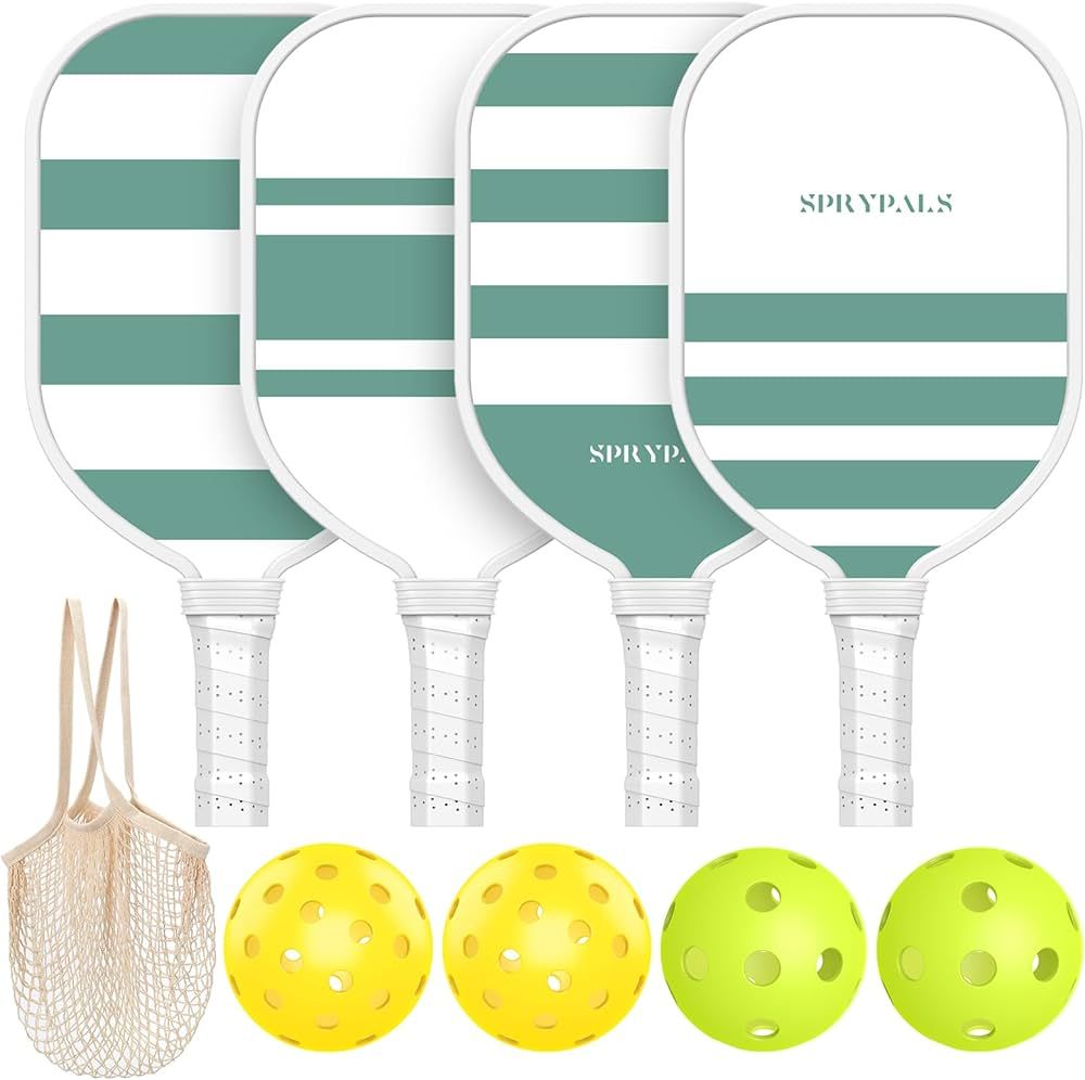 Pickleball Paddles,Sprypals Pickleball Set of 4 Premium Wood Pickleball Paddle with 4 Pickle Ball... | Amazon (US)