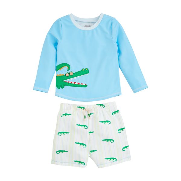 Boys' Gator Rash Guard and Trunk Set | Mud Pie