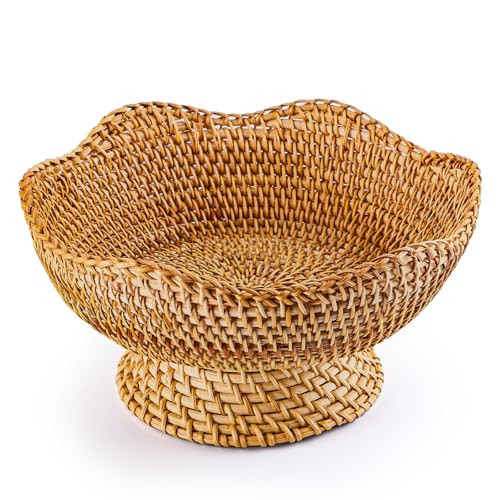 Fruit Basket for Kitchen Counter, Decorative Fruit Bowls for Table Centerpiece, Round Rattan Tray, Handmade Rattan Basket Serving Key, Fruit, Candy, Wallet | Amazon (US)
