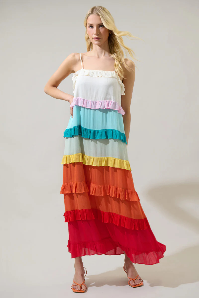 Taste the Rainbow Sleeveless Ruffle Maxi Dress | Sugarlips
