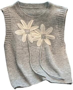 Verdusa Women's 3D Floral Sweater Vest Sleeveless Crew Neck Lightweight Knitted Tank Top | Amazon (US)