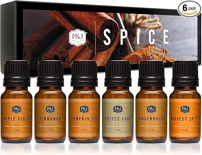 P&J Fragrance Oil Spice Set | Cinnamon, Harvest Spice, Apple Cider, Coffee Cake, Gingerbread, and... | Amazon (US)