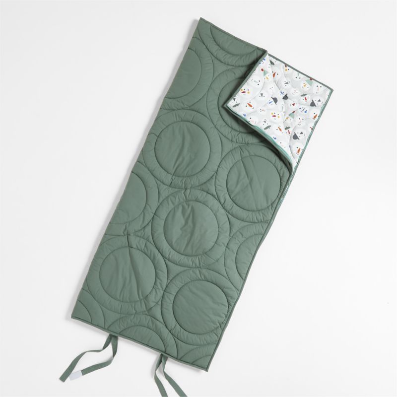 Green Puffer Holiday Snowman Kids Sleeping Bag | Crate & Kids | Crate & Barrel