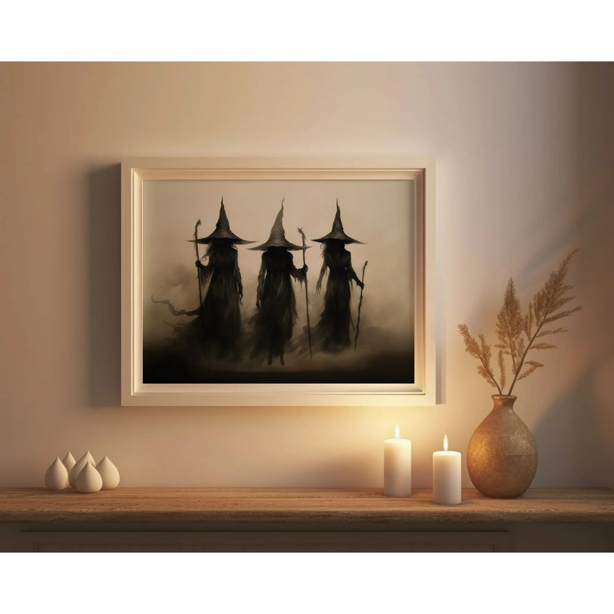 Vintage Witch Canvas Poster Print Halloween Wall Art Painting Rustic Halloween Decor Gifts Idea U... | Walmart (US)