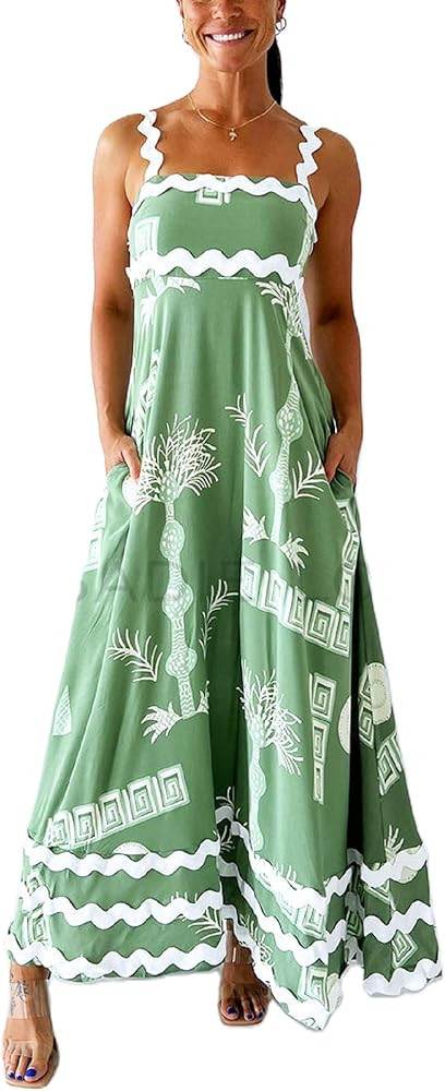 Women Graffiti Print Maxi Cami Dress Boho Colorful Spaghetti Strap Dress Summer Flowy Aline Sundr... | Amazon (US)