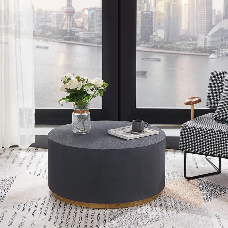 Industrial Coffee Table Round Cement-Like Coffee Table in Deep Gray | Homary.com