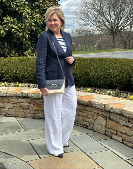 #talbotspartner Linen is my fabric of choice for spring and summer. I love wearing it because it is cooling, and I even love the wrinkles. Maybe it is because I see a few more wrinkles when I look in the mirror, but I’m embracing linen with a newfound love. I have been looking for a new navy linen blazer to replace one that I’ve had for years since it is faded and shabby-looking. I found exactly what I was looking for at @talbotsofficial, along with a pair of white linen wide-leg pants. Here are two ways I’ll be wearing the pants for summer. 

#talbots #mytalbots #modernclassicstyle #ad

#LTKstyletip #LTKover40