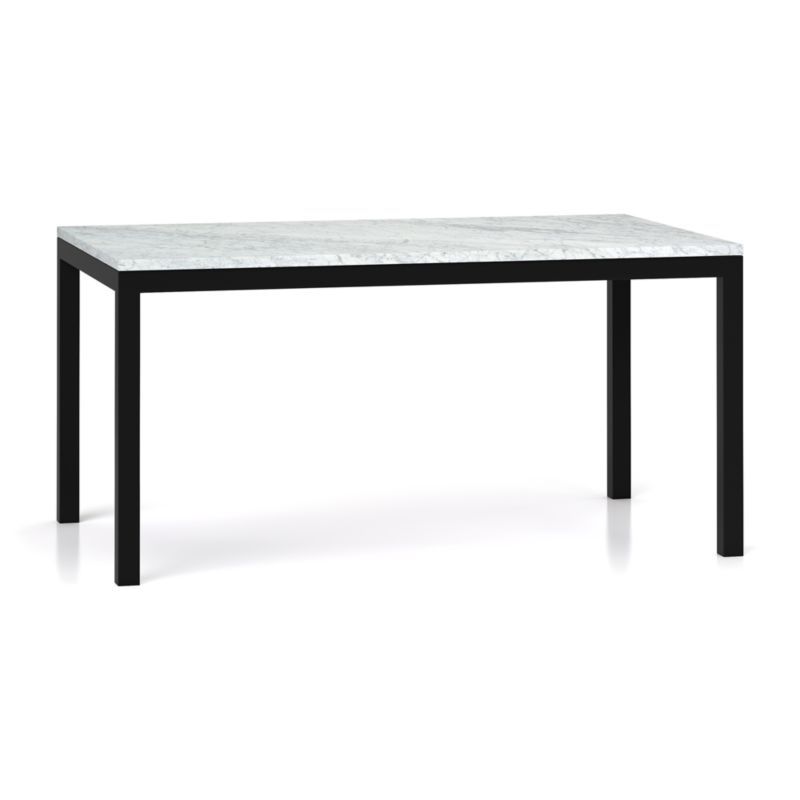 Parsons White Marble Top/ Dark Steel Base 60x36 Dining Table + Reviews | Crate and Barrel | Crate & Barrel