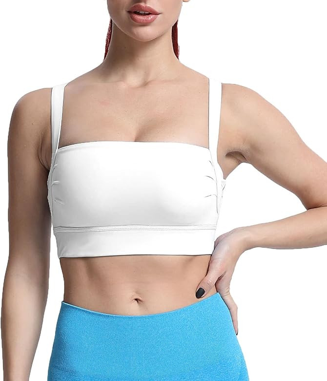 Aoxjox Women's Workout High Impact Sports Bras Fitness Square Neck Balcony Open Back Bra Yoga Crop T | Amazon (US)