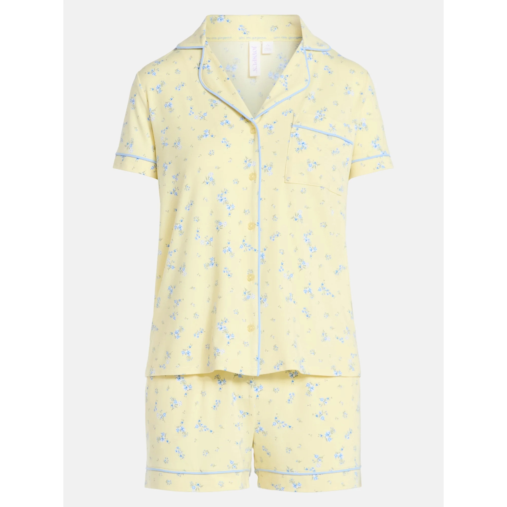 Joyspun Women's Dreamy Soft Collection Notch Collar Top and Shorts Pajama Set, 2-Piece, Sizes XS-... | Walmart (US)