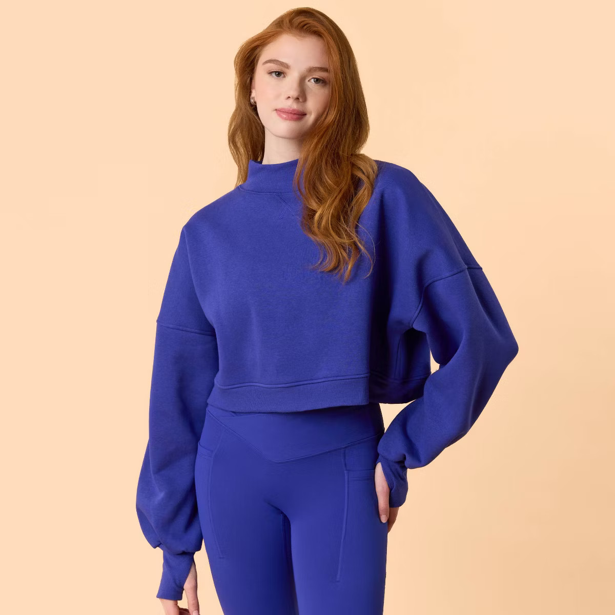 Blogilates Women's Marshmallow Mockneck Sweatshirt - Royal Blue XS | Target