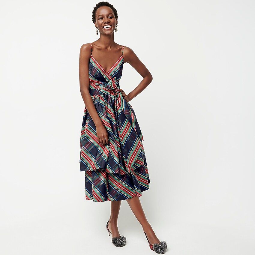 Bow tiered taffeta dress in Stewart tartan | J.Crew US