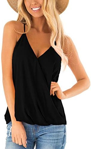 Aokosor Womens Deep V Neck Wrap Spaghetti Strap Tank Tops Summer Sleeveless Shirts Blouses | Amazon (US)
