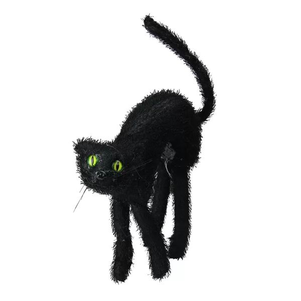 15.5" Green Lighted Eyes Scary Black Cat Halloween Decoration | Wayfair North America