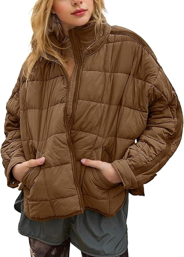 Omoone Women's Quilted Puffer Jacket Zip Up Oversized Lightweight Padded Down Coat Outerwear | Amazon (US)