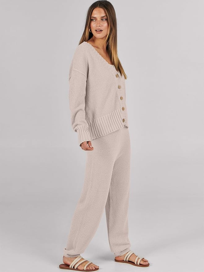 Caracilia Womens 2 Piece Outfits Lounge Set V Neck Cardigan Sweater Pants Sets Knit Matching Loun... | Amazon (US)