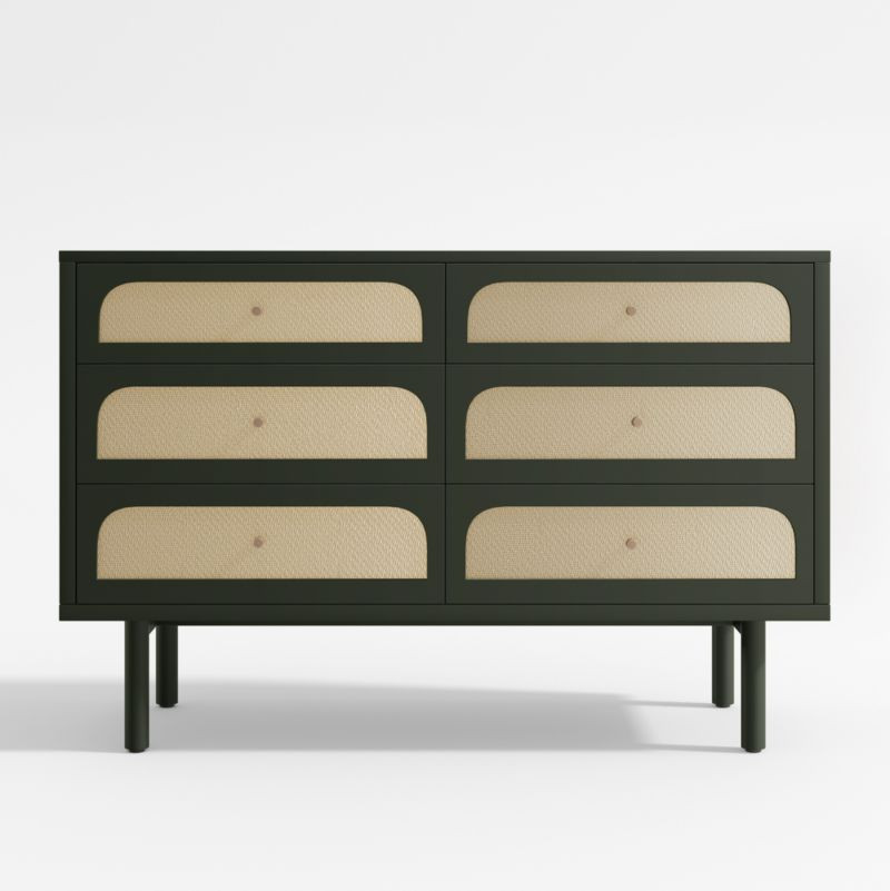 Maren Olive Green and Cane Wood 6-Drawer Kids Dresser + Reviews | Crate & Kids | Crate & Barrel