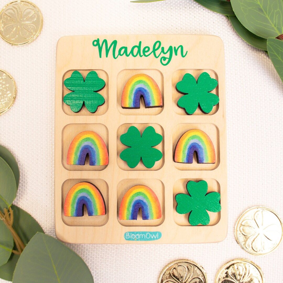 Tic Tac Toe St Patricks Day Gifts for Kids, St Pattys Day, Wooden Kids Game, Personalized Gift, C... | Etsy (US)