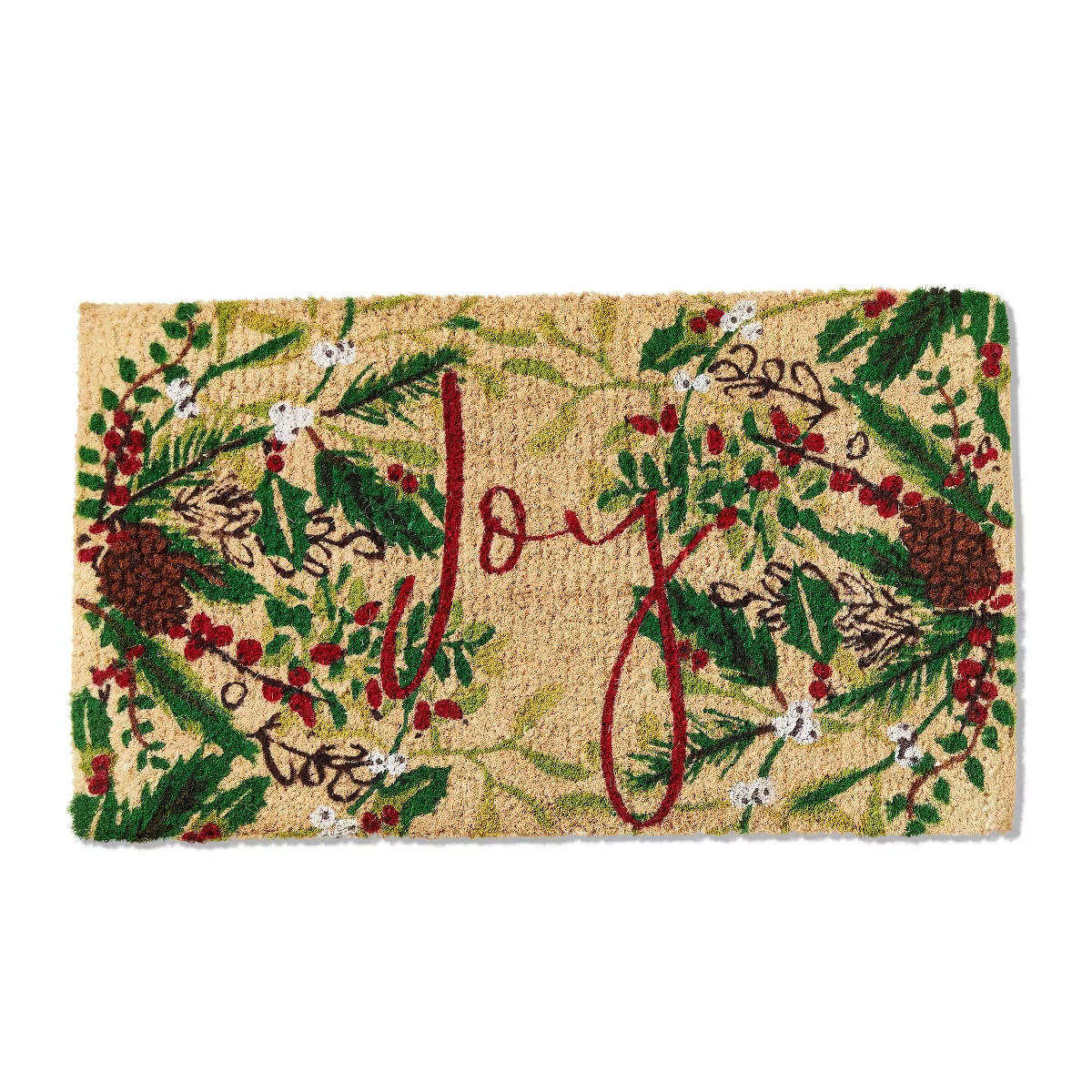 tagltd 1'6" x 2'6" Red Joy Sprig Sentiment Holly Rectangle Indoor Outdoor Coir Door Welcome Mat M... | Target