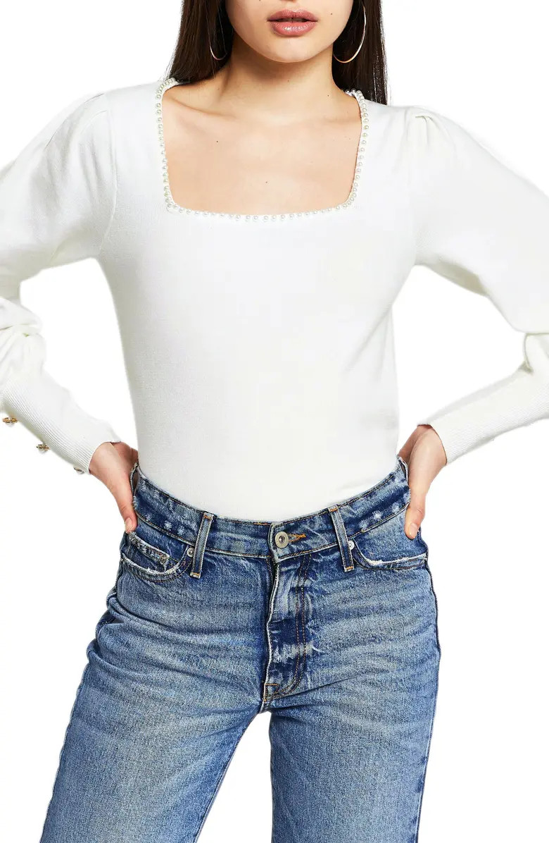 River Island Square Neck Beaded Sweater | Nordstrom | Nordstrom