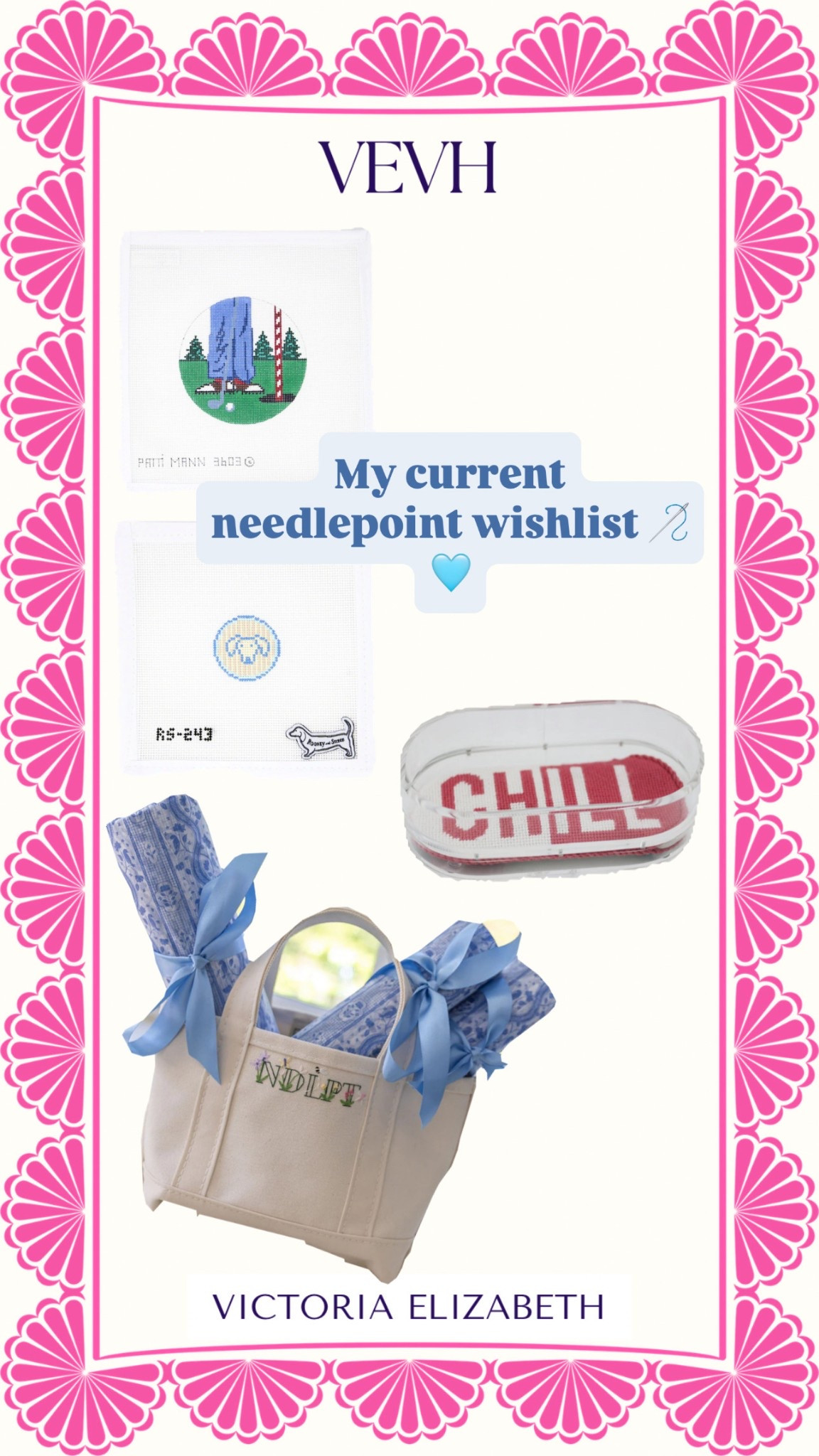 My current needlepoint wishlist!! These are a few canvases & accessories I’ve had my eye on! 