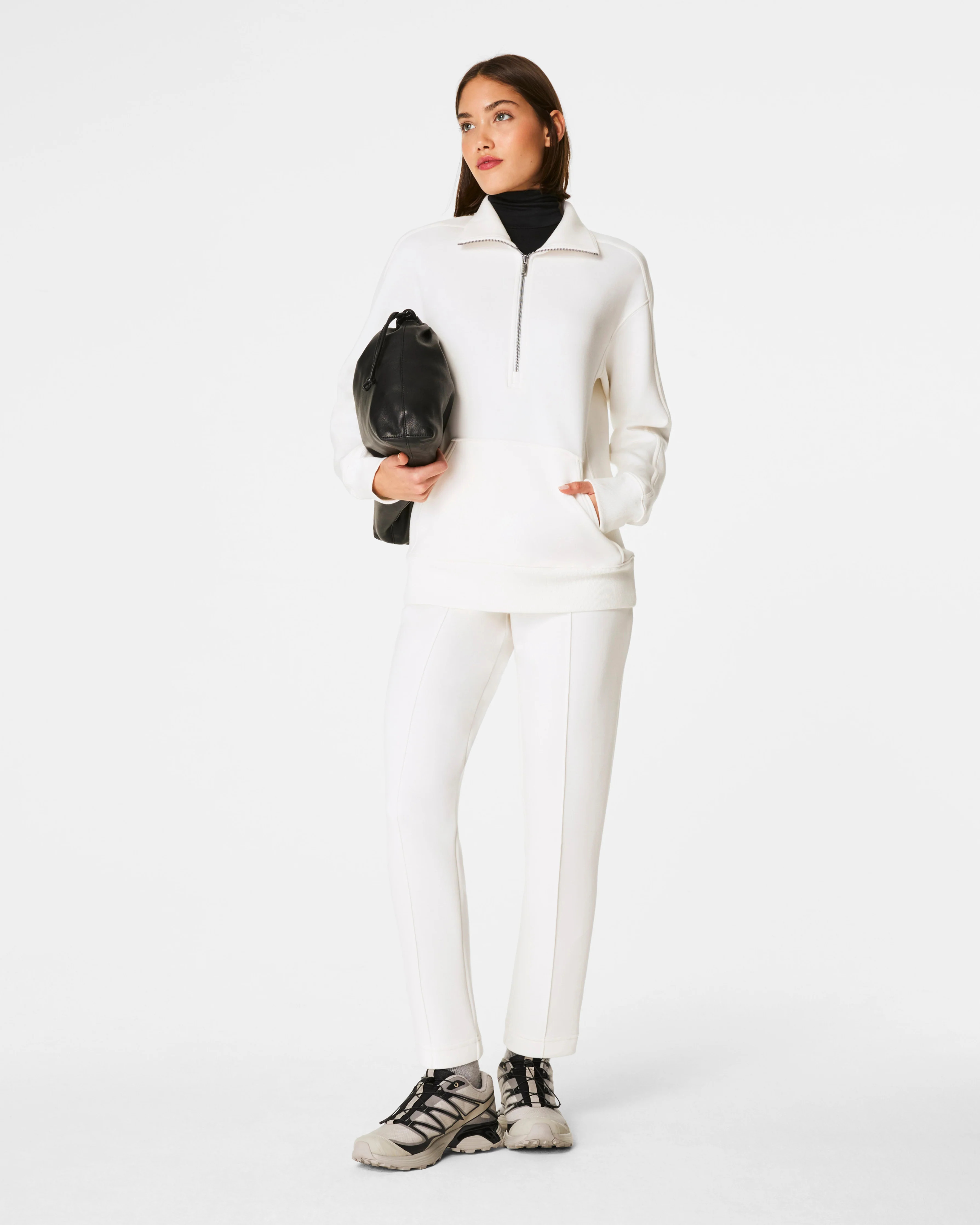 Spanx Women's SPANX AirEssentials Luxe Half Zip Top Tunic in Powder | Spanx