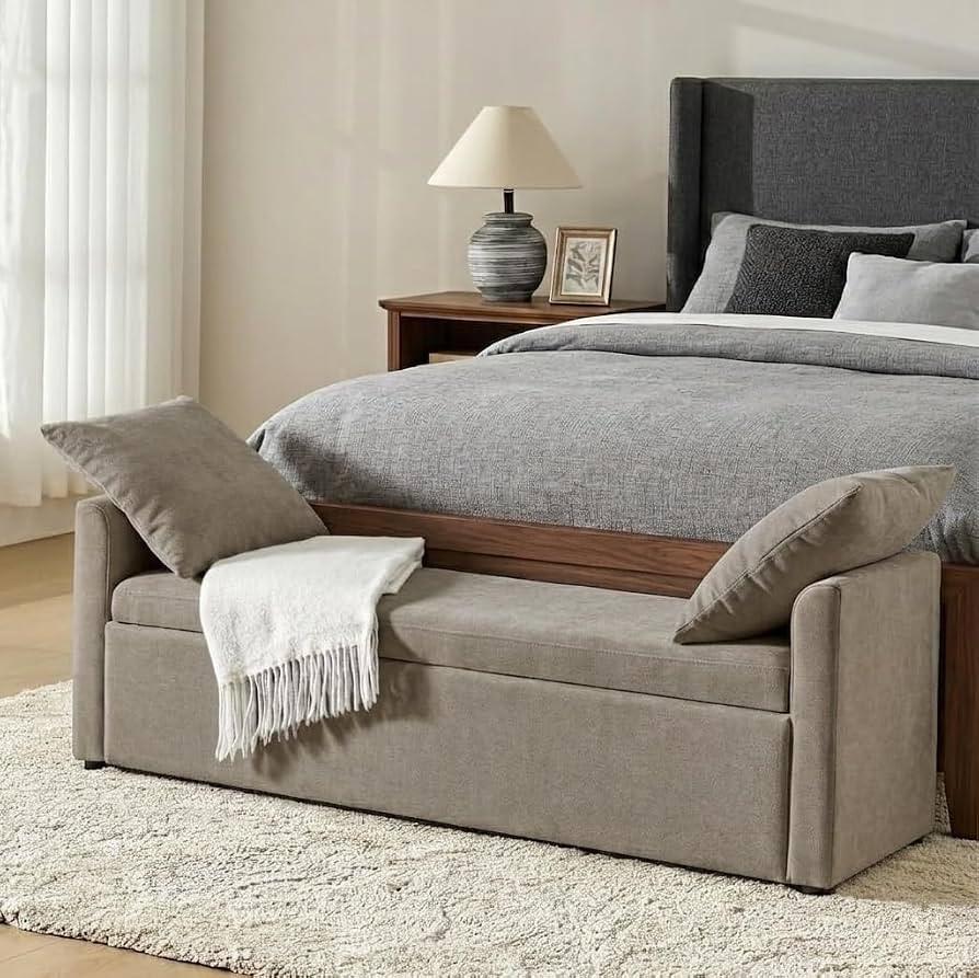 HULALA HOME 59" Storage Bench with 2 Throw Pillows, Modern Long Bedroom Bench for End of Bed, Com... | Amazon (US)