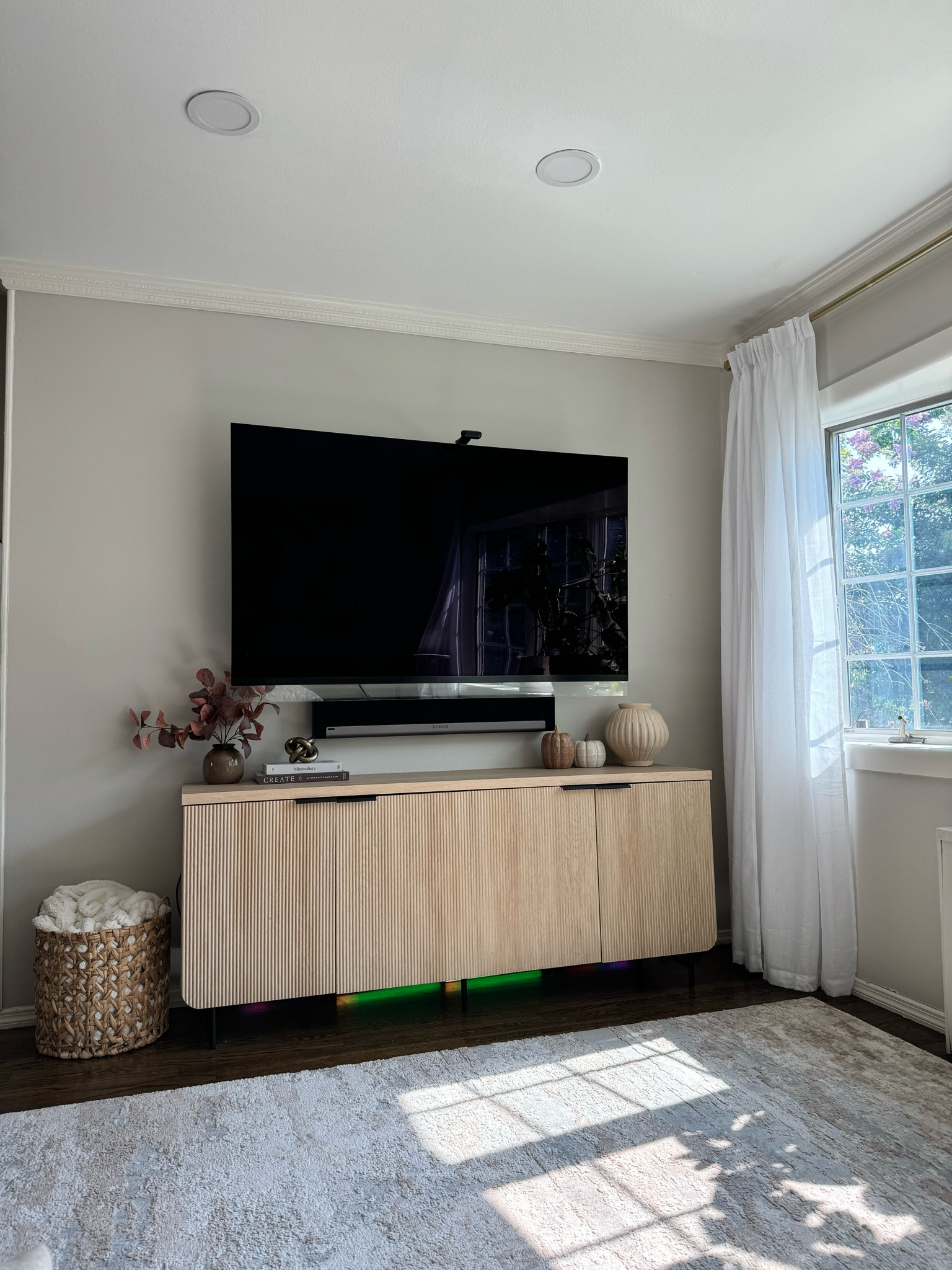 Living room decor, white pinch pleated curtains, tv console, Edison walker tv console, fall decor, home refresh, home decor, organic modern, modern organic, neutral, fall stems, vase, pumpkins, ceramic pumpkins, kohls, target, amazon

#LTKHome #LTKStyleTip #LTKSeasonal