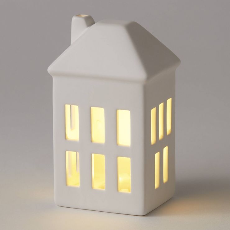 6&#34; Battery Operated Lit Decorative Ceramic House with 6 Windows White - Wondershop&#8482; | Target