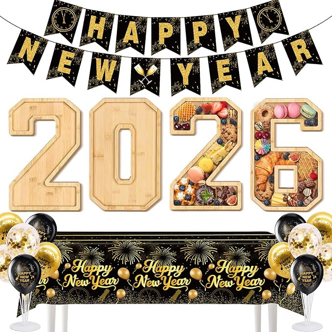 New Years Eve Party Supplies 2026-Bamboo Charcuterie Numbers Fillable New Years Decoration Kit In... | Amazon (US)