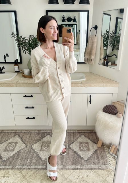 FASHION \ cream spring loungewear set! Wearing a small - runs big. Paired with Amazon slippers🤍

Mom outfit 

#LTKSeasonal #LTKstyletip