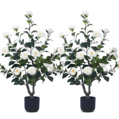 36" Artificial Tree With Camellia, Fake Tree With 24 Blooming Flowers, Flower Plants Tree Faux Floral Plant Tre | Wayfair North America