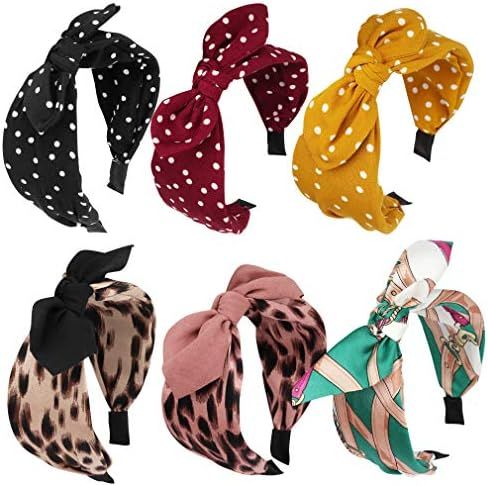 Amazon.com: Jaciya 6 Pieces Knotted Bow Headbands for Women Turban Headbands for Women Wide Headb... | Amazon (US)