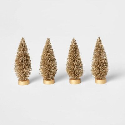 4pk Glitter Bottle Brush Decorative Figurine Set Gold - Wondershop&#8482; | Target