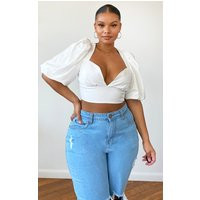 Plus White Woven Puff Sleeve Structured Crop Top | PrettyLittleThing IE