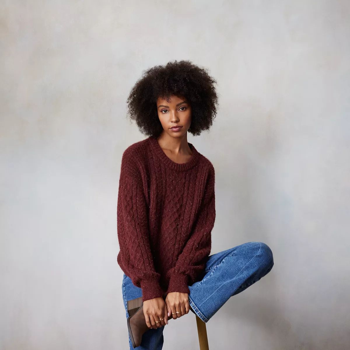 Women's LC Lauren Conrad Cable Knit Crewneck Sweater | Kohl's