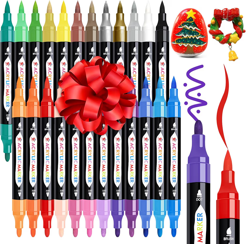 TBC The Best Crafts 24 Colors Dual Tip Acrylic Paint Markers,Waterproof, Non-Toxic, odorless, Sui... | Amazon (US)