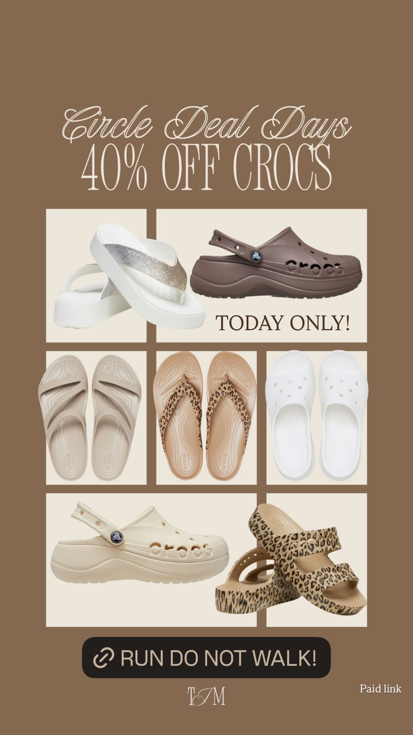 40% off crocs at target today only! This is actually such a good deal 😭 there are so many cute neutral pairs and spring styles rn and they’re all sooo comfortable, i love mine!
perfect for everyday, running errands, vacation, or just throwing on with anything… I feel like crocs have been having such a moment lately and this is the best time to grab a pair (or two) while they’re on sale
spring outfits 2026, easter dress women, easter outfits women, easter basket ideas, vacation outfits beach, spring dresses, date night outfits, plus size fashion, country concert outfits, work outfits, target finds, target deals, target circle, crocs, spring shoes, sale alert 

 #LTKgrwm #LTKootd