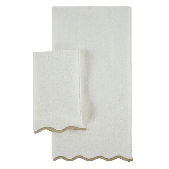 My Texas House Whitney Scallop Border Cotton Hand and Bath Towels, Ivory (2 Count) | Walmart (US)