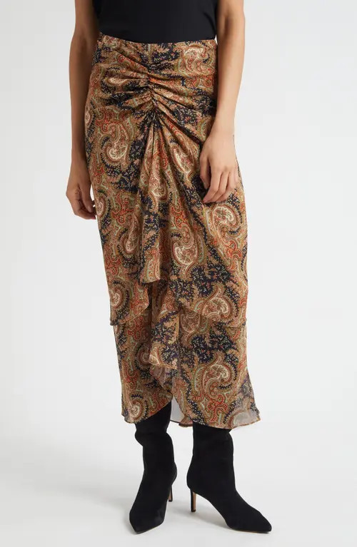 Veronica Beard Sira Paisley Print Ruffle Silk High-Low Skirt in Navy/Rust Multi at Nordstrom, Size 10 | Nordstrom
