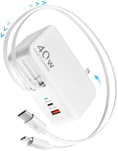 4-in-1 Retractable Gan Wall Charger Plug USB C,Travel Essentials Brick Multiport, 3ft Lightening+... | Amazon (US)