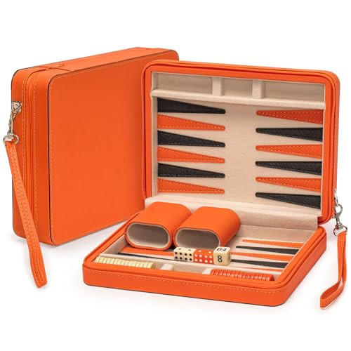 Yellow Mountain Imports Travel Size Backgammon Mini Game Set, Alanya - Magnetic Checkers and 9-inch Board in Sleek Leatherette Case - Classic Strategy Board Game | Amazon (US)