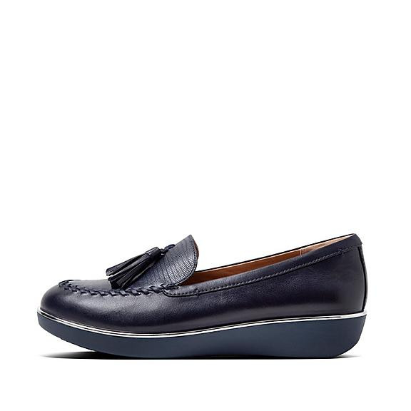 Lizard-Embossed Leather Moccasin Loafers | FitFlop (UK)