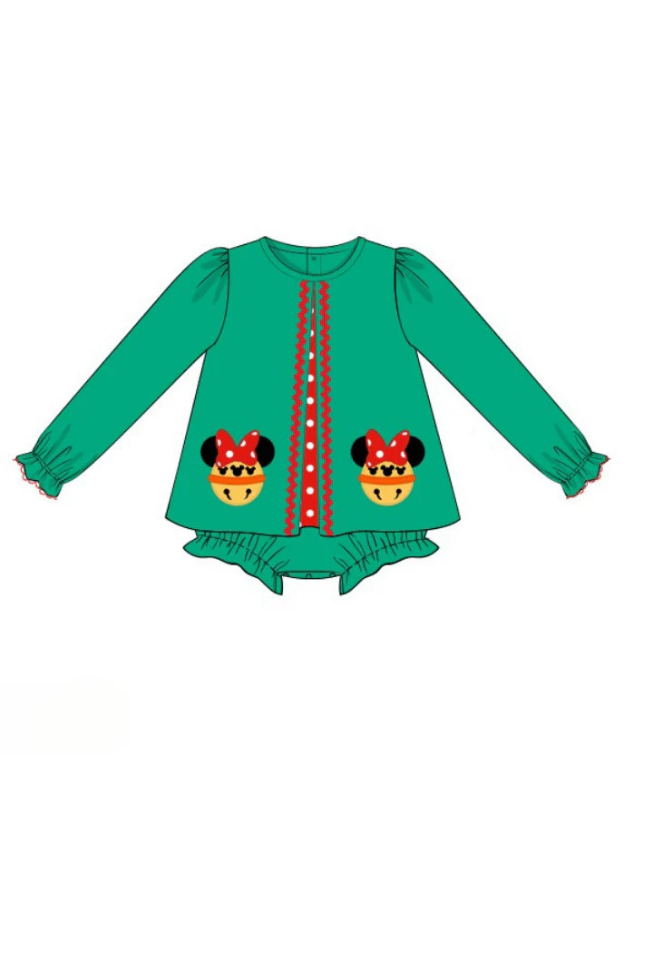 Pre-Order Applique Jingle Bell Mouse Skirted Bubble | The Smocked Flamingo