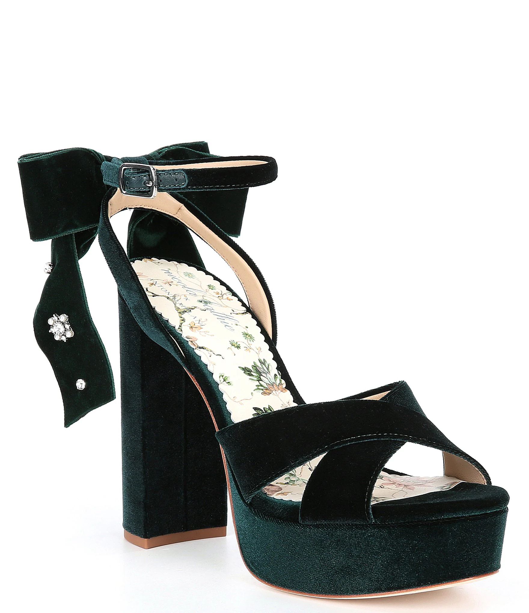 x Nicola Bathie Lila Velvet Bow Detail Platform Dress Sandals | Dillards