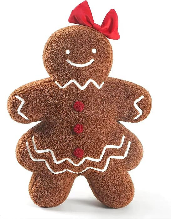 Christmas Decoration Cute Plush Sherpa Gingerbread Girl Cushion Pillow with Filling Soft Comfort ... | Amazon (US)