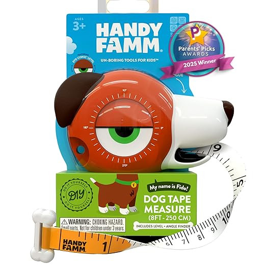 Handy Famm Fido The Dog 4-in-1 Kids Measuring Tape with Adjustable Level Eye, Angle Finder & Eras... | Amazon (US)